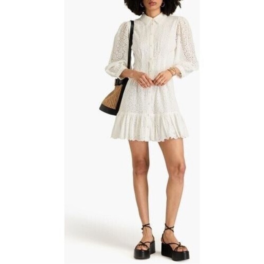 Veronica Beard Kylan Eyelet Lace Long Sleeve Dress White Size 2